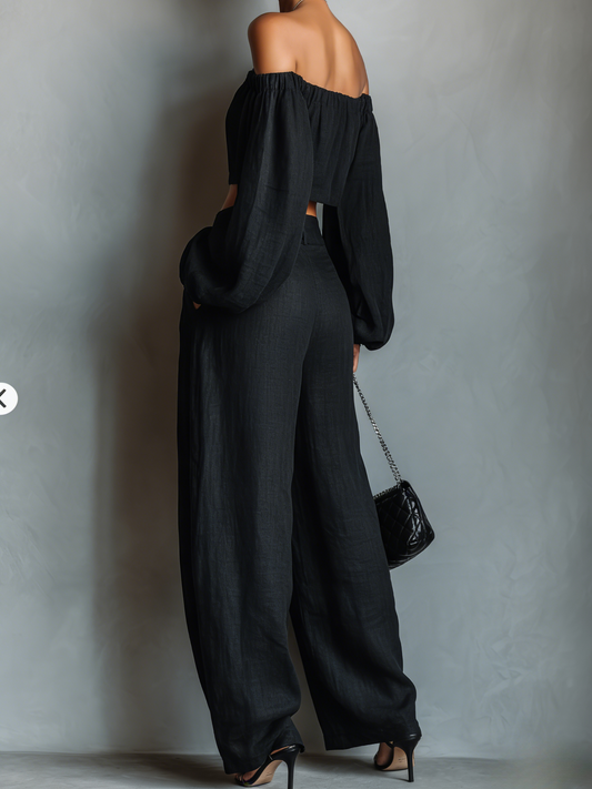 Élisette - Schickes Ensemble aus Leinenmix mit Bustier-Oberteil ohne Träger und weitem Hosenbein