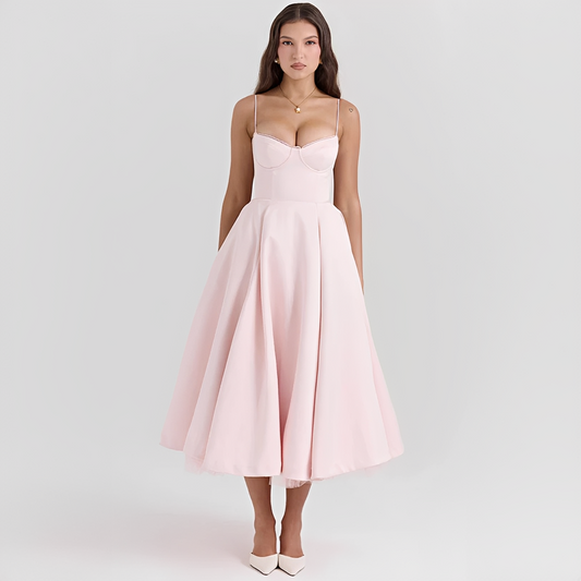 Faylise - Damen Corsage-Kleid für Frühling und Sommer, Ausgestellter Rock, Tailliert, Lange Feine Träger