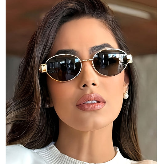 Ovale Retro Sonnenbrille mit Metallrahmen & UV400 Schutz für Damen – Elegante Slim Shades