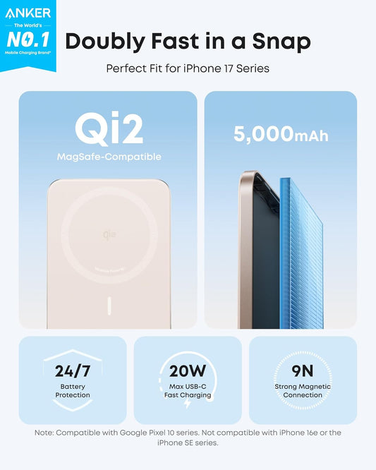 Magnetische Powerbank 5000mAh mit Qi2 & USB-C – Ultra Slim Schnellladegerät für iPhone