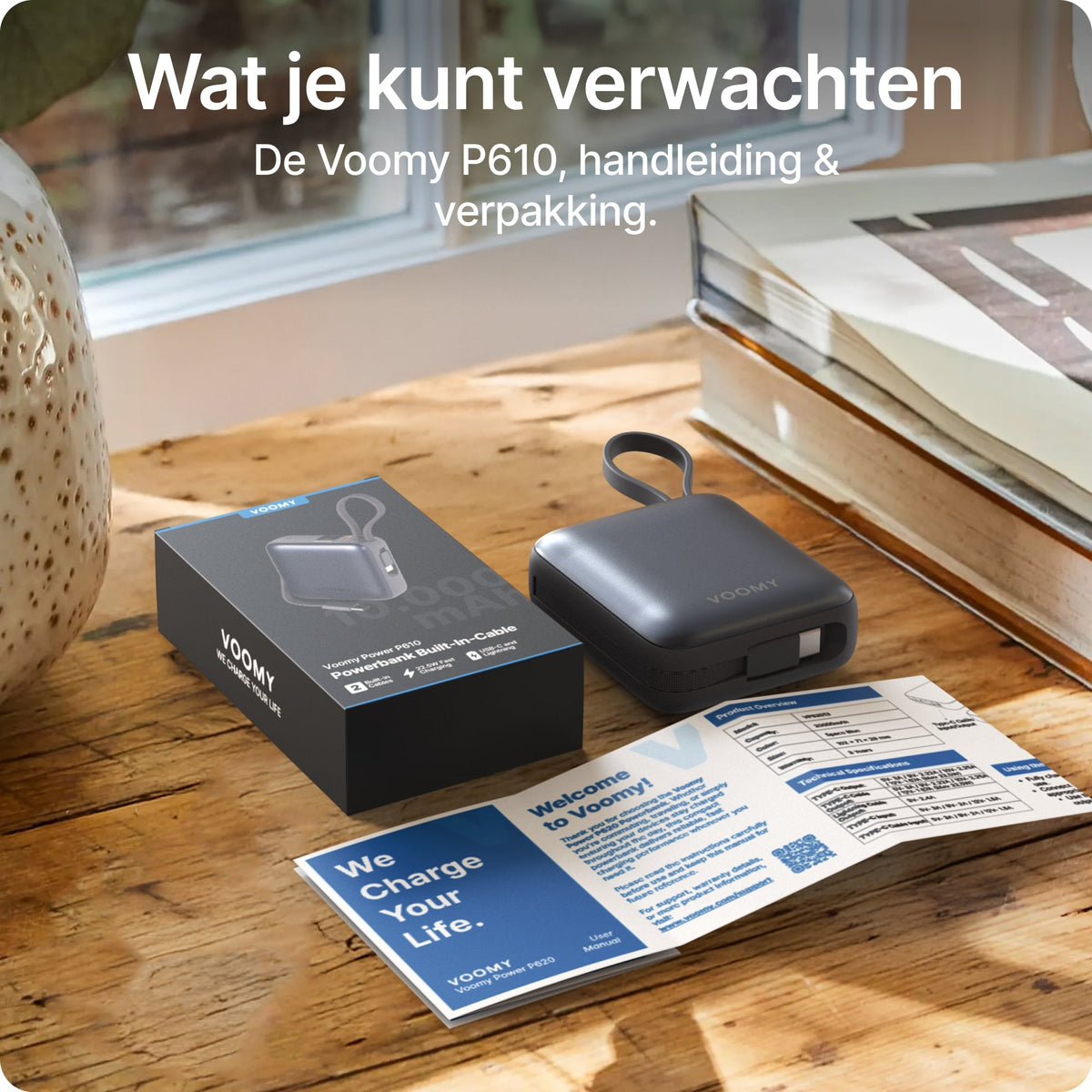 Ampéra - Voomy Charge P610 – Powerbank 10 000 mAh – Integrierte Kabel – Schnellladung 22,5 W