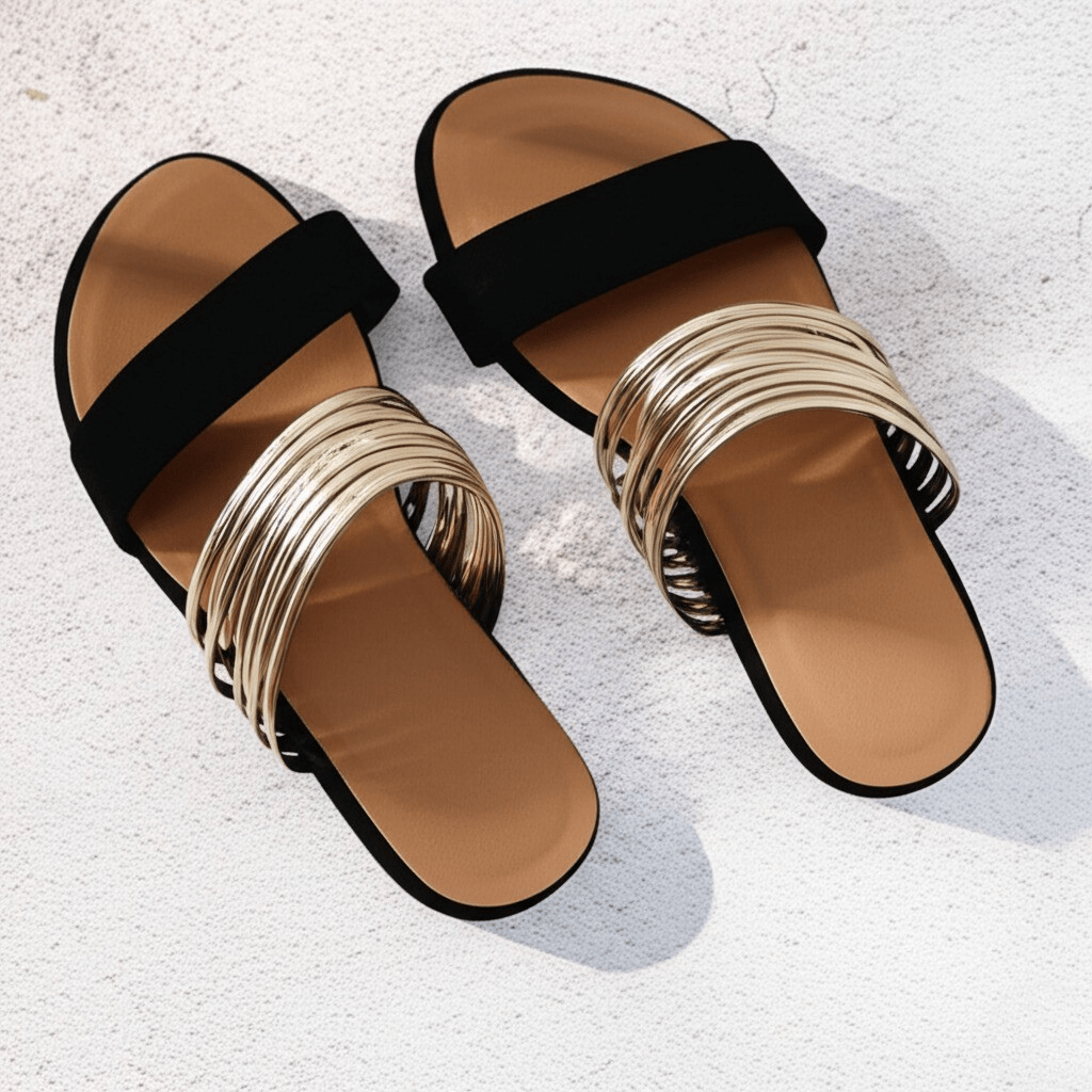 Elegante Slip-On Sandalen mit Metallic-Detail – bequem & stylisch für Damen