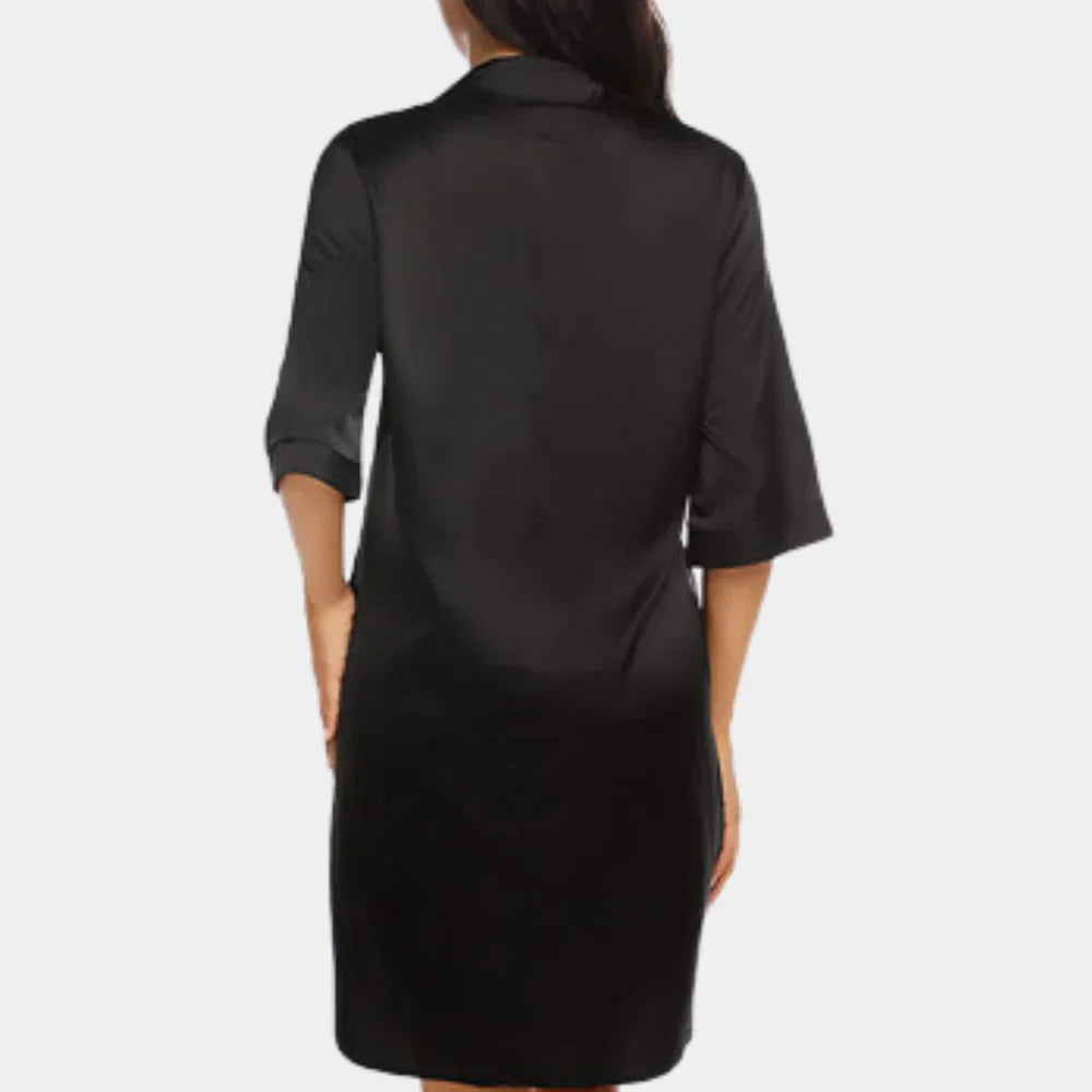 Elegantes Satin Hemdblusenkleid mit Knopfleiste & Lockerer Passform für Damen