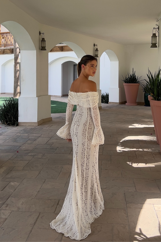 Elegantes Spitze Maxikleid für Damen – Off-Shoulder Abendkleid mit figurbetonter Silhouette