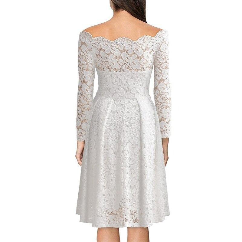 Luminelle - Langärmliges Kleid mit Spitzenkragen und schulterfreien Ärmeln