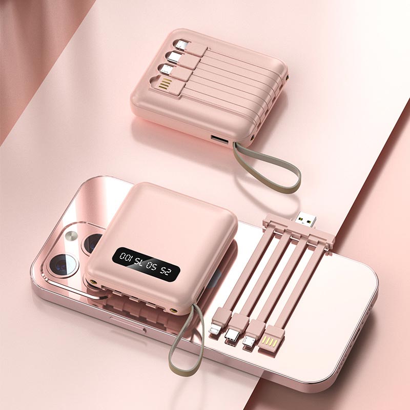 Mini Powerbank 20000 mAh mit Integrierten Kabeln für das Portable Laden Mehrerer Telefone