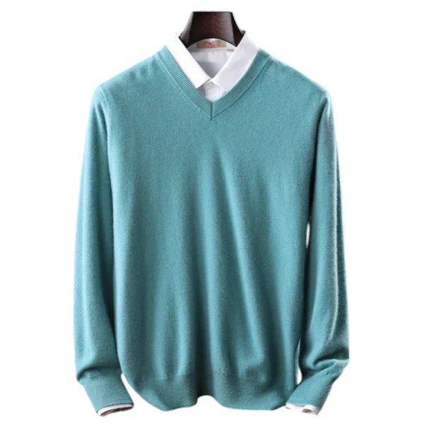 Elzéphine - Eleganter und Weicher Cashmere-Pullover für Herren mit Langarm und V-Ausschnitt
