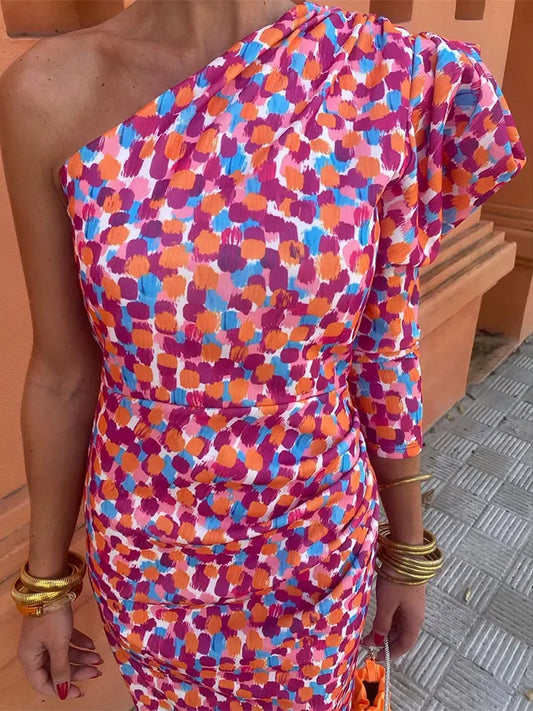 Élinore - Asymmetrisches Festliches Sommerkleid mit Farbigen Punkten