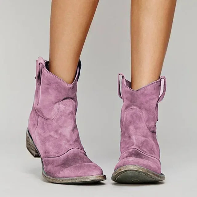 Western Boots Kurzstiefel im Vintage Look für Damen Bequeme Cowboy Stiefeletten