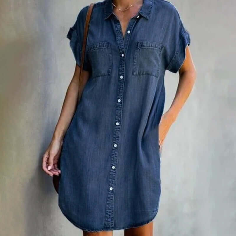 Jeans-Hemdblusenkleid mit Knopfleiste – Damen Freizeitkleid in Lockerer Passform mit Taschen