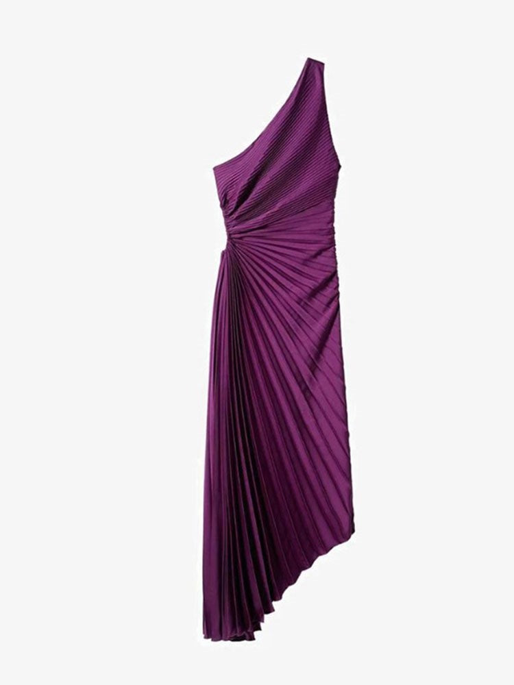 Elegantes One-Shoulder Plissee Kleid mit asymmetrischem Saum für Damen – Figurbetontes Abendkleid