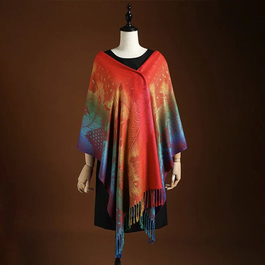 Eleganter Farbverlauf Schal mit Fransen – Weicher Damen Poncho & vielseitiges Tuch