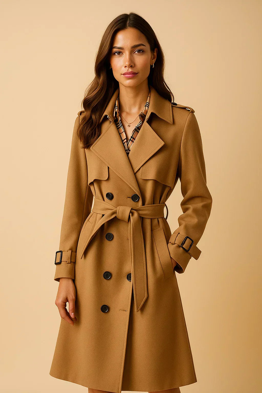 Syléa - Zeitloser, Unverzichtbarer Trenchcoat mit Doppelknopfverschluss und Bedrucktem Futter