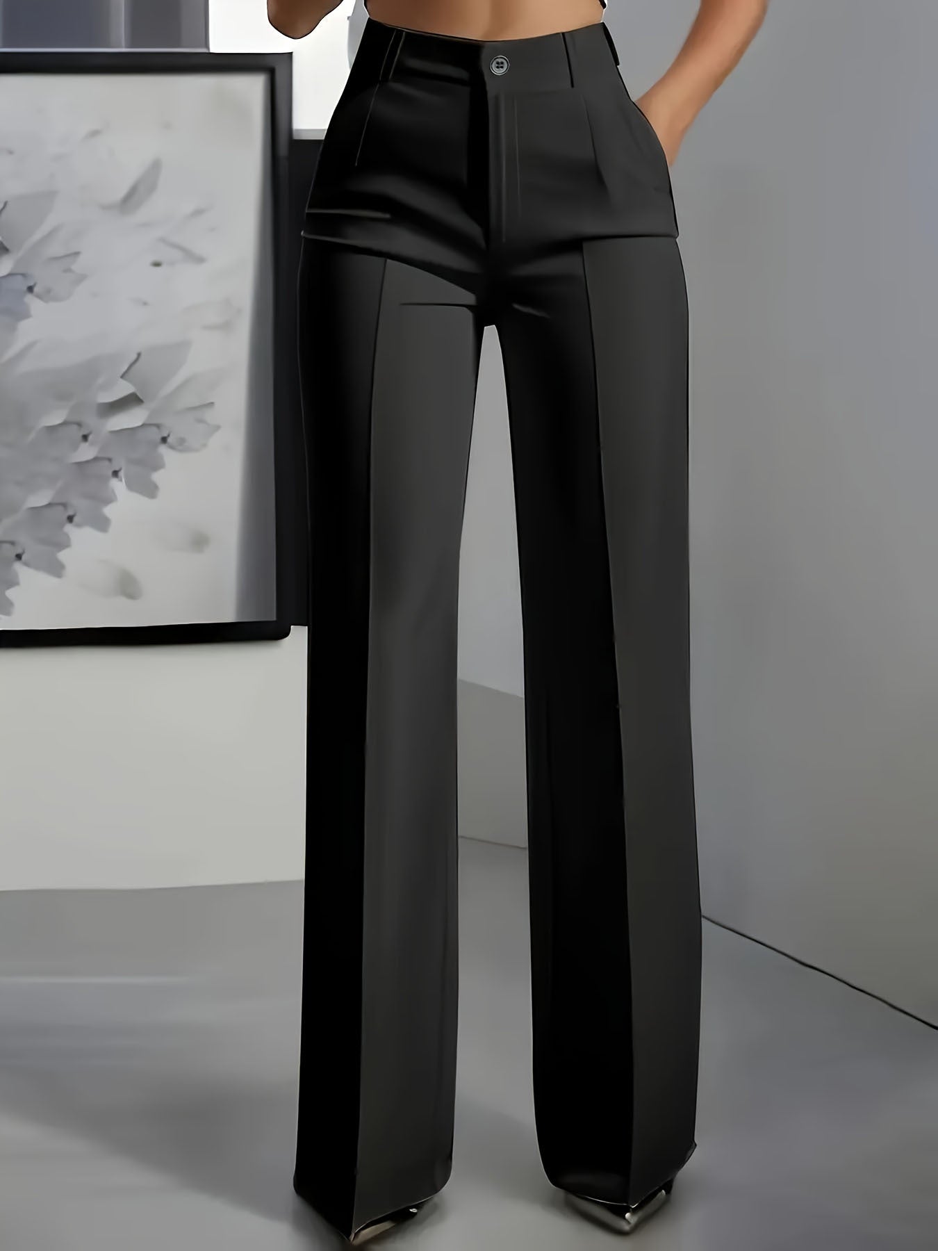 Elegante High Waist Stoffhose für Damen – Weite Business Hose mit geradem Bein
