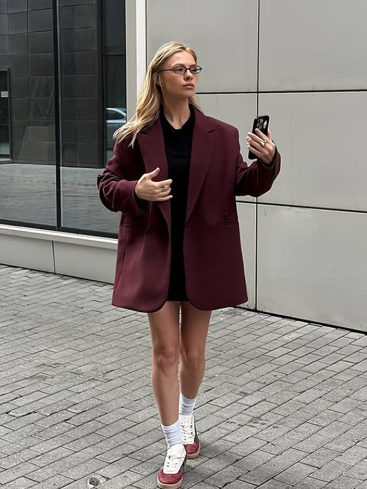 Iréva - Oversize Blazer Klassisch Bordeaux für Frauen – Übergangsjacke