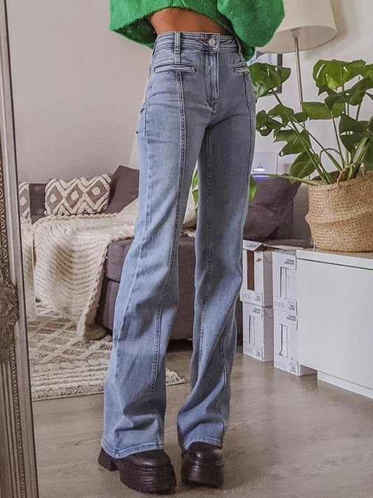 Moréa - Jean Évasé Stretch Taille Haute für Frauen mit Patchwork von Zwei Sternen auf dem Rücken