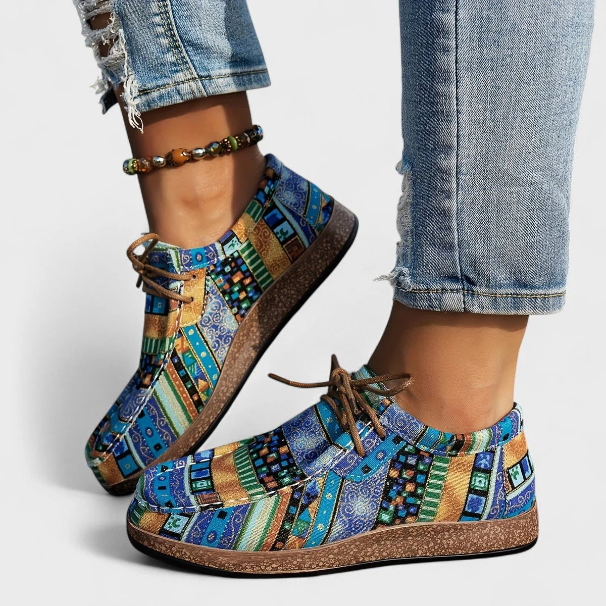 Bequeme Freizeit Schuhe mit Boho Print für Damen – Leichte Schnürschuhe für Alltag & Reisen
