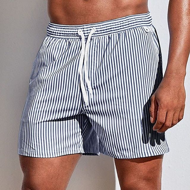 Gestreifte Badeshorts für Herren – Leichte Swim Shorts mit Kordelzug