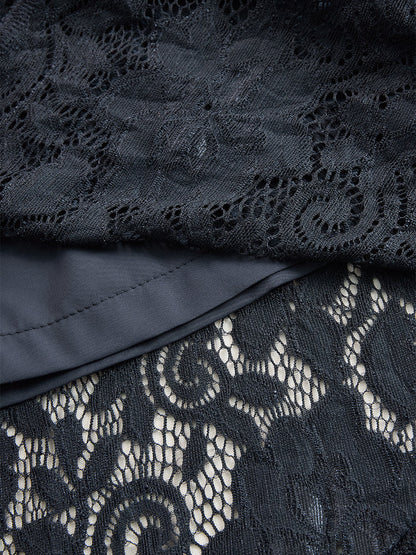 Elegantes Spitzenkleid für Damen – Ärmelloses Maxikleid mit tiefem V-Ausschnitt & Taillengürtel