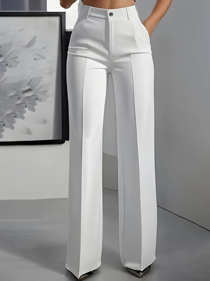 Elegante High Waist Stoffhose für Damen – Weite Business Hose mit geradem Bein