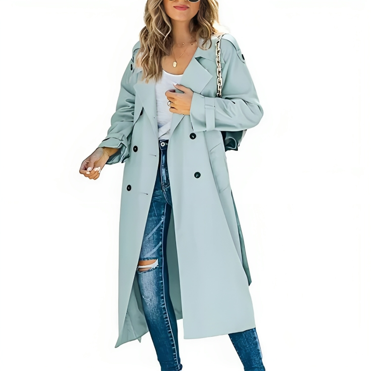 Eleganter langer Trenchcoat mit Gürtel für Damen – Zeitloser Übergangsmantel mit klassischem Schnitt
