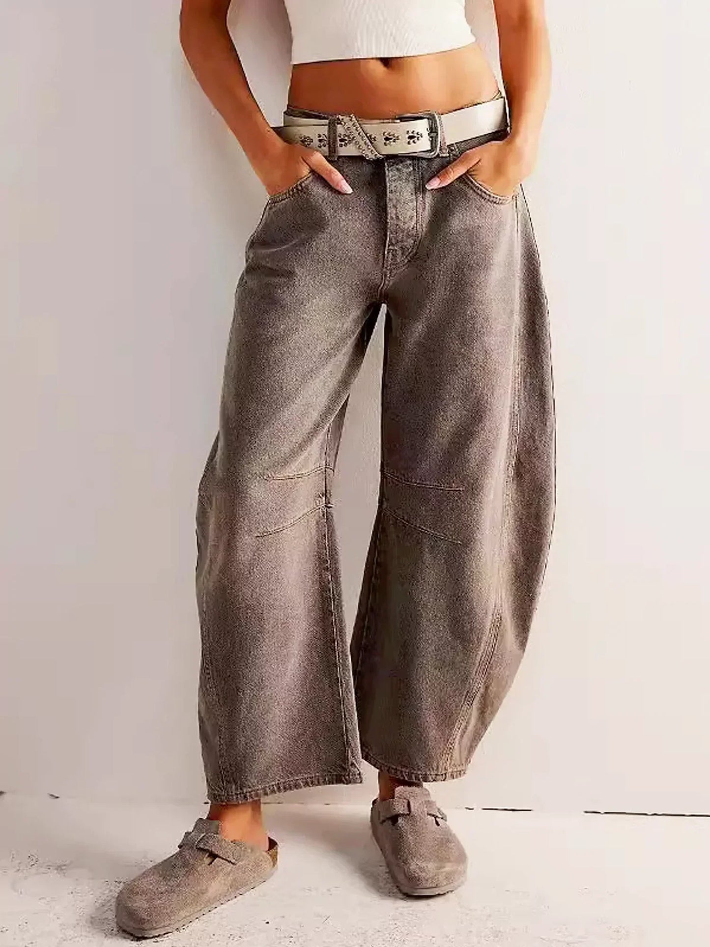 Trendige Print Jeans für Damen – Weite Baggy Denim Hose mit High Waist