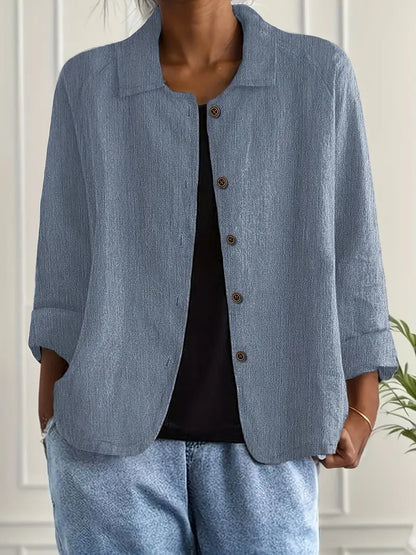 Leichte Leinen Bluse mit Knopfleiste & lockerem Schnitt für Damen – Atmungsaktiv & Elegant