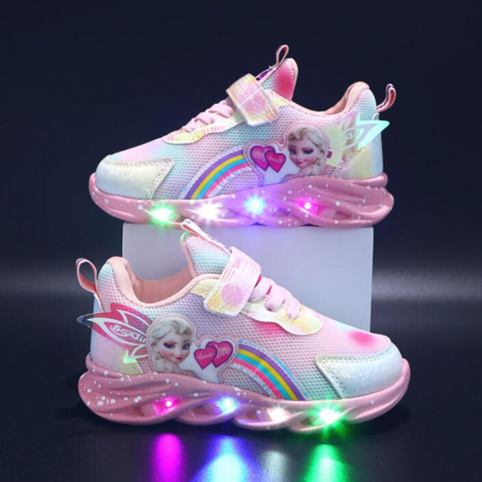 LED Kinder Sneaker für Mädchen – Leuchtende Turnschuhe mit Regenbogen & Klettverschluss