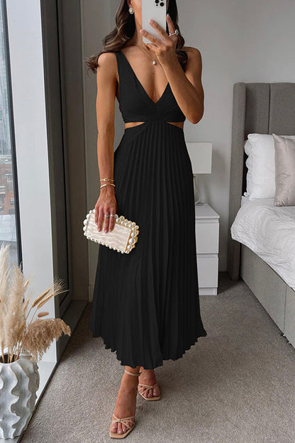 Elegantes Plissee Maxikleid mit Cut-Outs – Feminines Sommerkleid für Damen