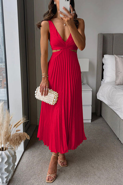 Elegantes Plissee Maxikleid mit Cut-Outs – Feminines Sommerkleid für Damen