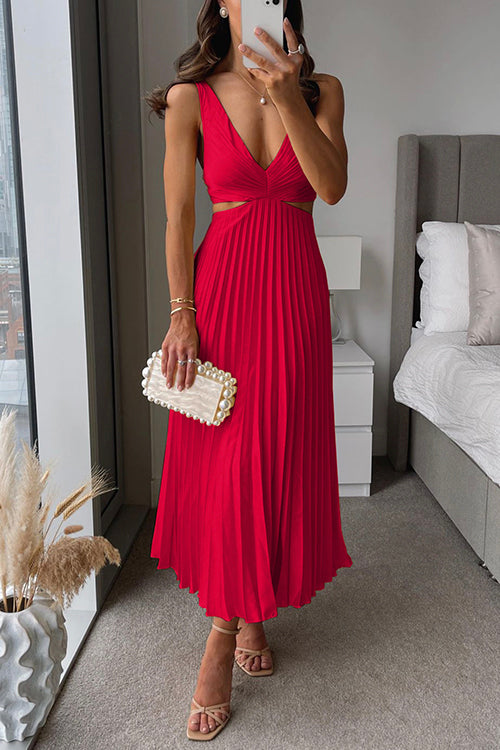 Elegantes Plissee Maxikleid mit Cut-Outs – Feminines Sommerkleid für Damen