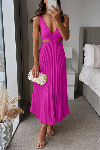 Elegantes Plissee Maxikleid mit Cut-Outs – Feminines Sommerkleid für Damen