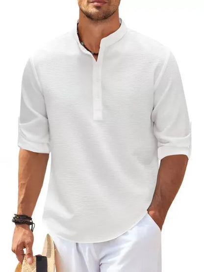 Leichtes Waffelstruktur Henley Shirt für Herren – Atmungsaktives Freizeitshirt mit Stehkragen