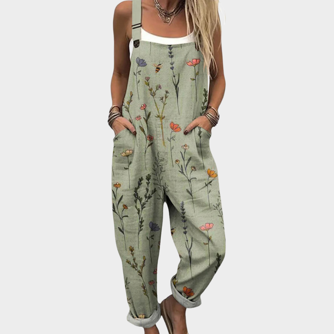 Lässiger Jumpsuit mit Blumenprint & Trägern – Lockerer Sommer Overall mit Taschen für Damen