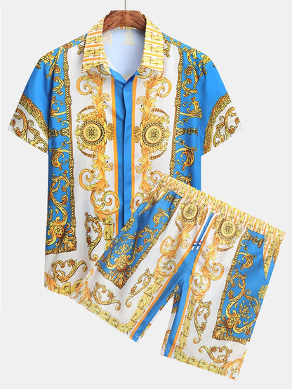 Stylisches Sommer Set mit Barock-Print – Kurzarm Hemd & Shorts für Herren
