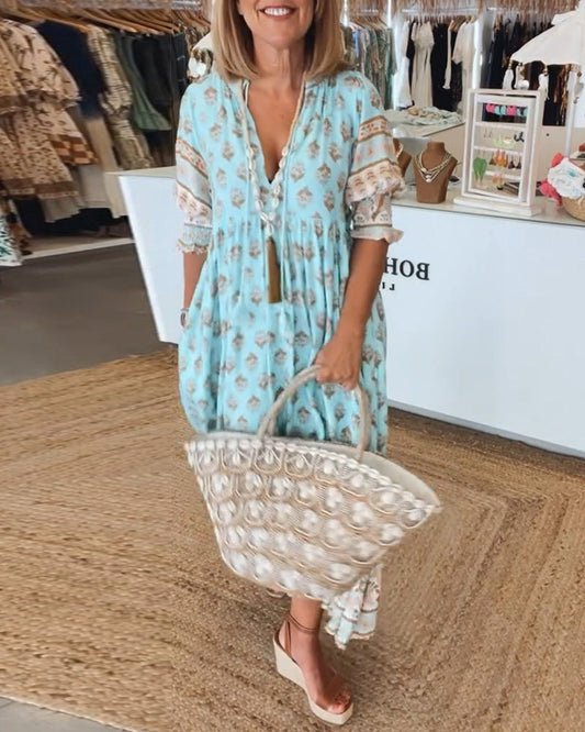 Sylméra - Maxikleid Boho Leichtes Druck Fluid Sommer