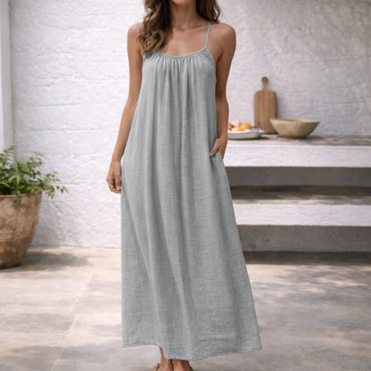 Maxikleid mit Spaghettiträgern für Damen – Luftiges Sommerkleid mit Offenem Rücken & Lockerer Passform