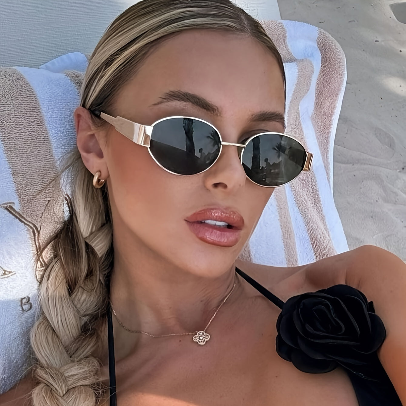 Ovale Retro Sonnenbrille mit Metallrahmen & UV400 Schutz für Damen – Elegante Slim Shades