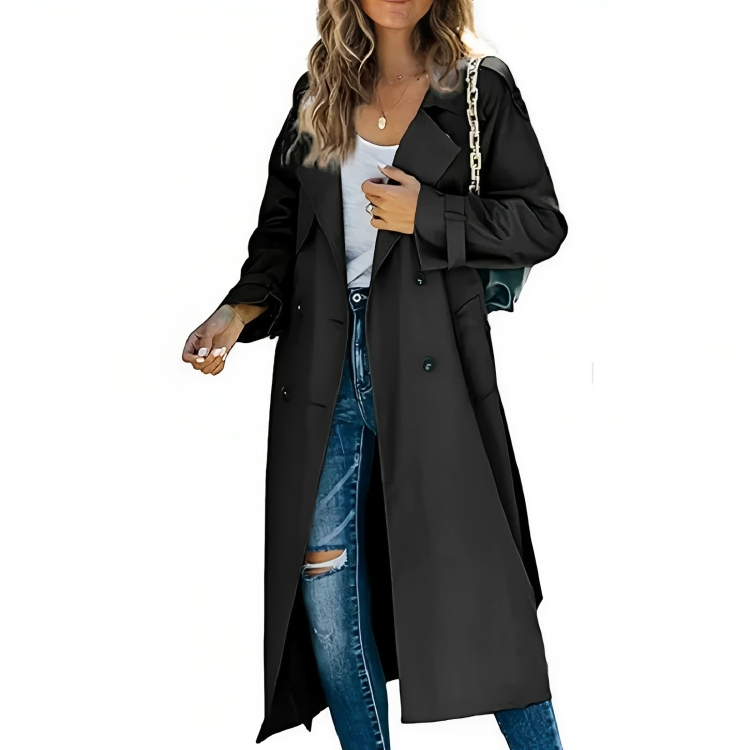 Eleganter langer Trenchcoat mit Gürtel für Damen – Zeitloser Übergangsmantel mit klassischem Schnitt