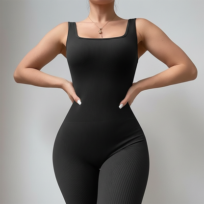 Élinaé - Nahtlose Eleganz | Moderne Athleisure-Jumpsuit für Damen, Ärmellos und Rippstrick