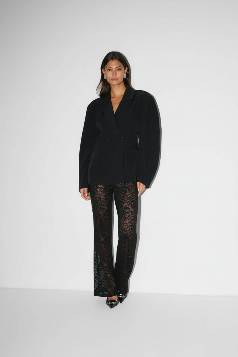 Mirazelle - Langer Damenhose mit transparenter floraler Spitzenüberlage