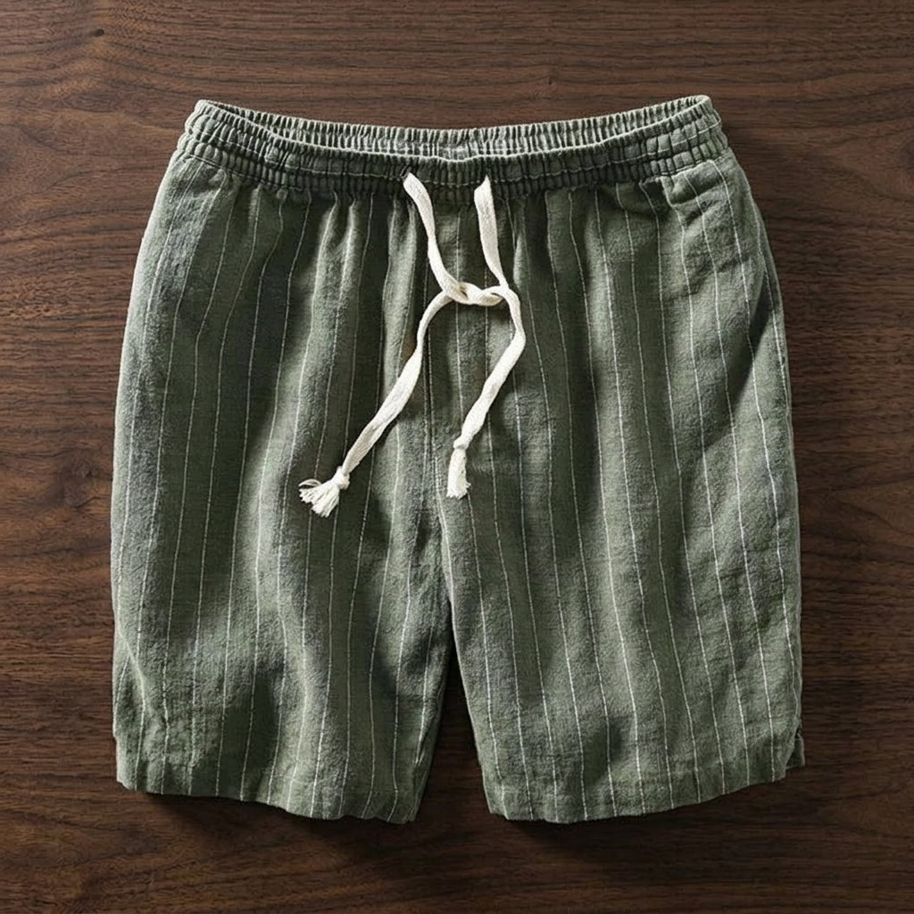 Gestreifte Shorts mit Elastikbund für Herren – Atmungsaktive Sommer Freizeitshorts aus Leinenmix