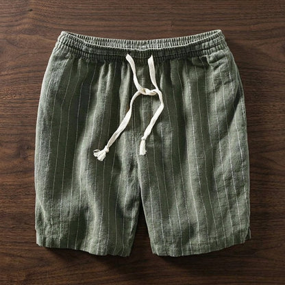 Gestreifte Shorts mit Elastikbund für Herren – Atmungsaktive Sommer Freizeitshorts aus Leinenmix