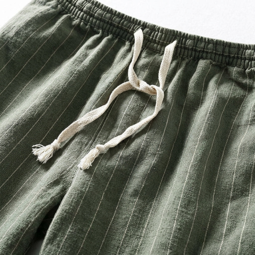 Gestreifte Shorts mit Elastikbund für Herren – Atmungsaktive Sommer Freizeitshorts aus Leinenmix