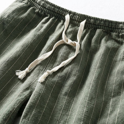 Gestreifte Shorts mit Elastikbund für Herren – Atmungsaktive Sommer Freizeitshorts aus Leinenmix