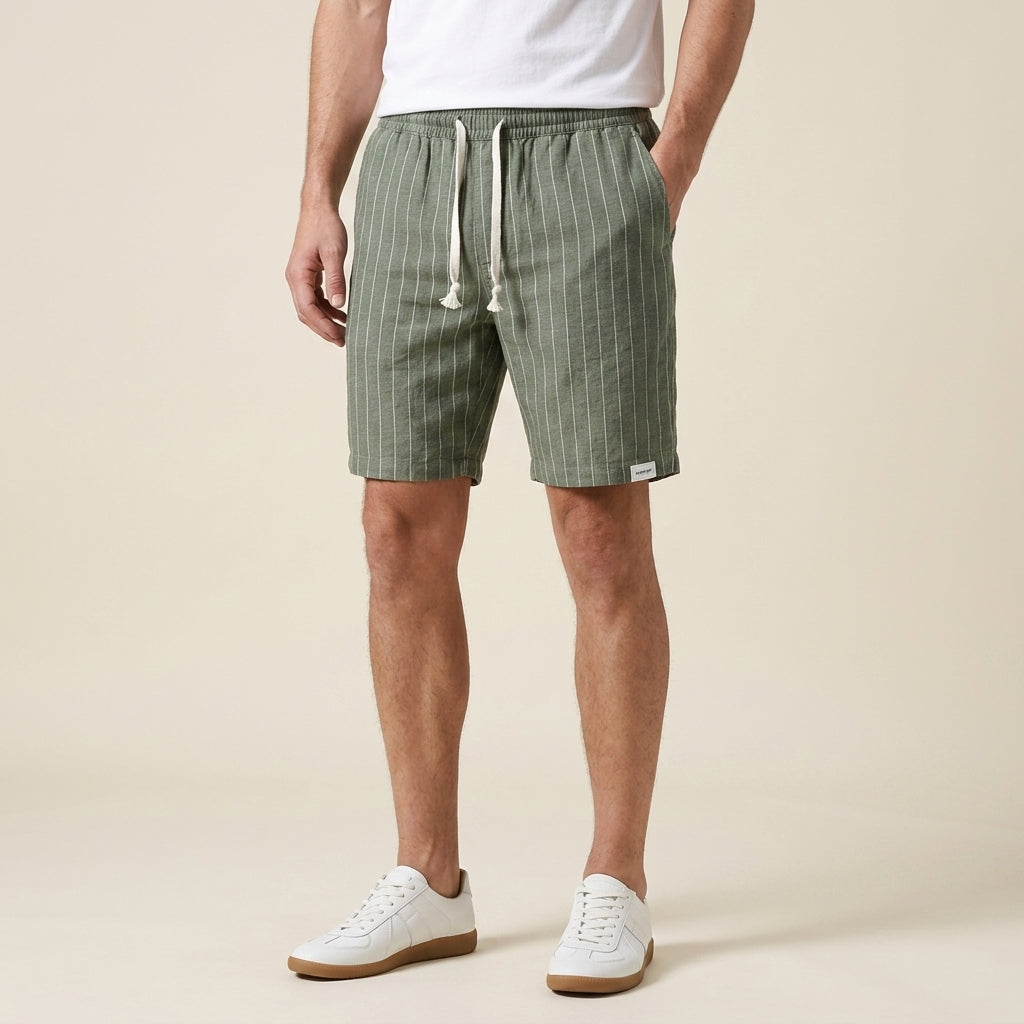 Gestreifte Shorts mit Elastikbund für Herren – Atmungsaktive Sommer Freizeitshorts aus Leinenmix