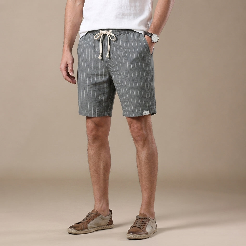 Gestreifte Shorts mit Elastikbund für Herren – Atmungsaktive Sommer Freizeitshorts aus Leinenmix