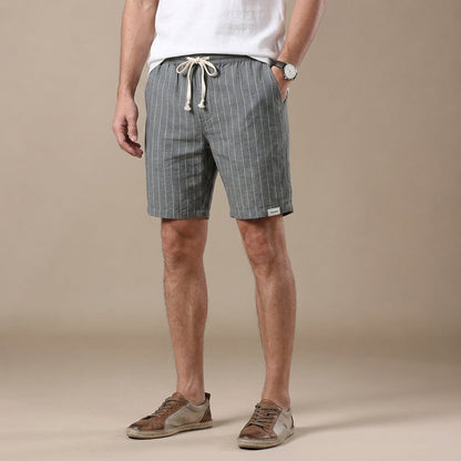 Gestreifte Shorts mit Elastikbund für Herren – Atmungsaktive Sommer Freizeitshorts aus Leinenmix