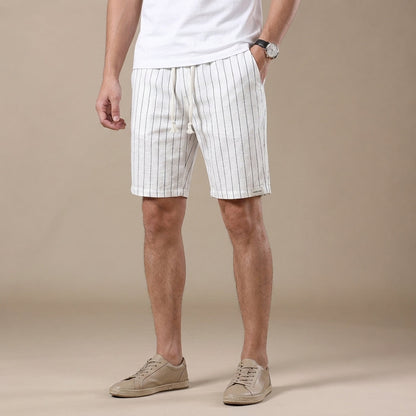 Gestreifte Shorts mit Elastikbund für Herren – Atmungsaktive Sommer Freizeitshorts aus Leinenmix