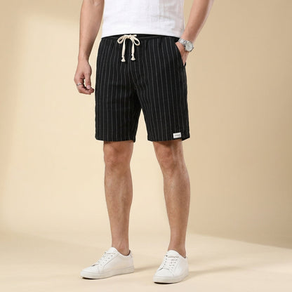 Gestreifte Shorts mit Elastikbund für Herren – Atmungsaktive Sommer Freizeitshorts aus Leinenmix